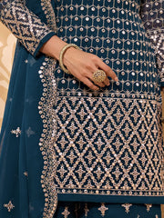 Royal Blue Embroidered Georgette Sharara Suit