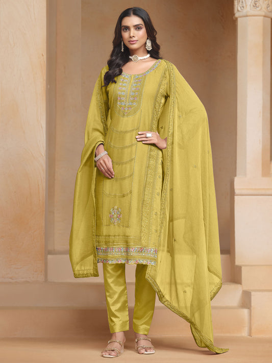 Yellow Multi Embroidery Salwar Kameez Suit