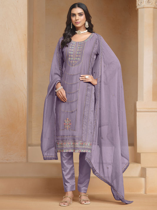 Purple Multi Embroidery Salwar Kameez Suit