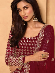 Bridal Red Mirror Embroidered Georgette Sharara Suit