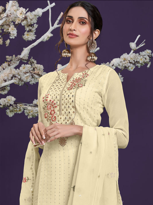 Yellow Multi Embroidered Designer Palazzo Suit