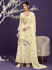 Yellow Multi Embroidered Designer Palazzo Suit