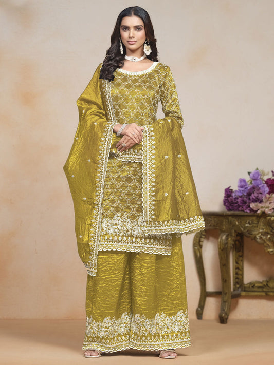 Mustard Organza Palazzo Suit