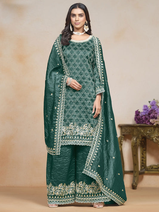 Green Organza Palazzo Suit