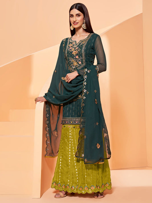 Dark Green Georgette Gharara Suit