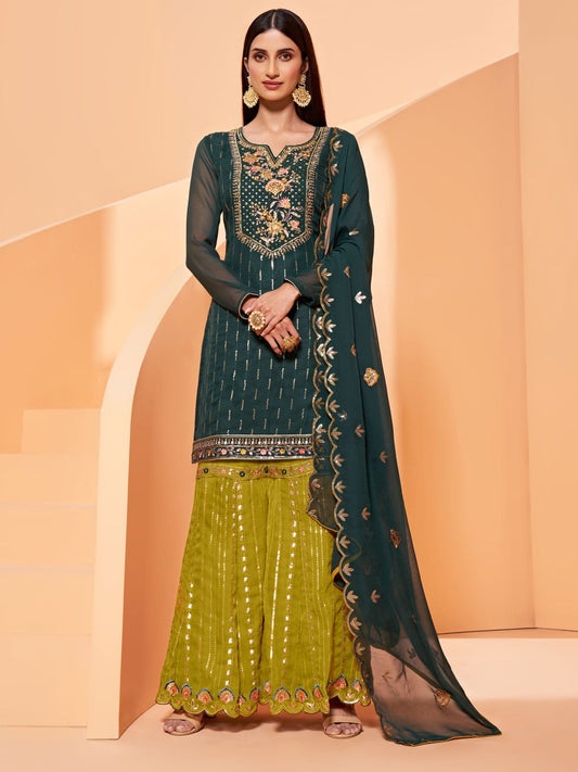 Dark Green Georgette Gharara Suit