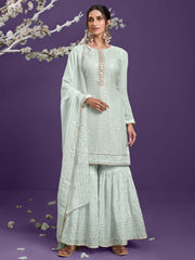 Sea Green Sequence Embroidered Wedding Style Gharara Suit