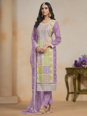 Dazzling Organza Fabric Lavender Color Salwar Suit