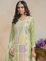 Radiant Green Color Organza Fabric Salwar Suit