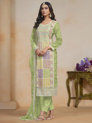 Radiant Green Color Organza Fabric Salwar Suit