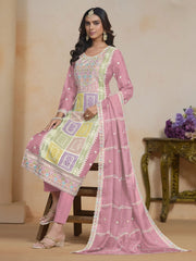 Organza Fabric Pink Color Excellent Salwar Suit