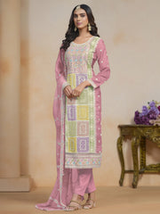 Organza Fabric Pink Color Excellent Salwar Suit