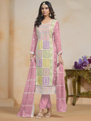 Organza Fabric Pink Color Excellent Salwar Suit