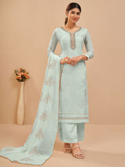 Blue Multi Embroidered Pakistani Pant Style Suit