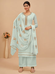 Blue Multi Embroidered Pakistani Palazzo Style Suit