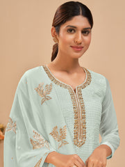 Blue Multi Embroidered Pakistani Palazzo Style Suit