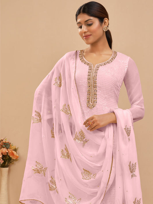 Pink Multi Embroidered Pakistani Pant Style Suit