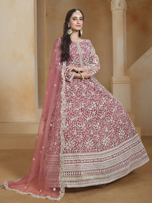 Pink Embroidery Festive Anarkali Suit