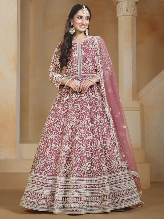 Pink Embroidery Festive Anarkali Suit