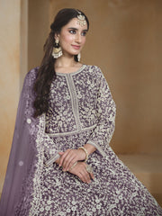 Purple Embroidery Festive Anarkali Suit