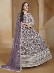 Purple Embroidery Festive Anarkali Suit