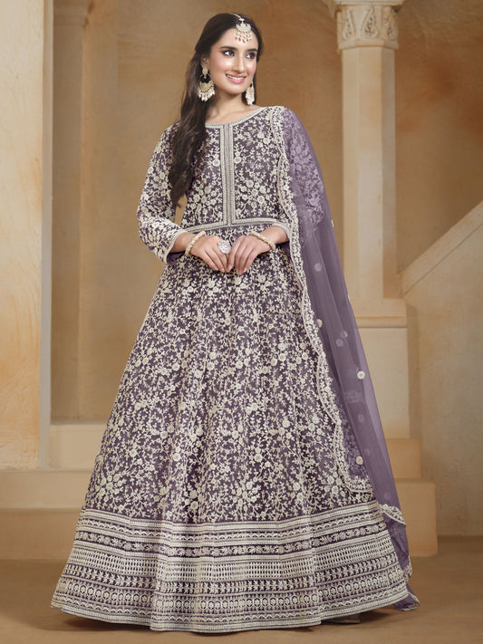 Purple Embroidery Festive Anarkali Suit