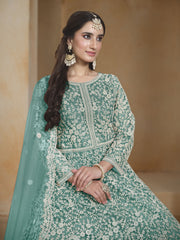 Turquoise Embroidery Festive Anarkali Suit