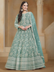 Turquoise Embroidery Festive Anarkali Suit