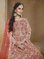 Orange Embroidery Festive Anarkali Suit