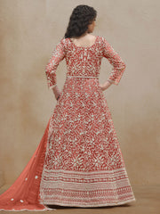 Orange Embroidery Festive Anarkali Suit