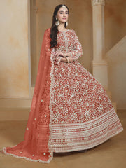 Orange Embroidery Festive Anarkali Suit