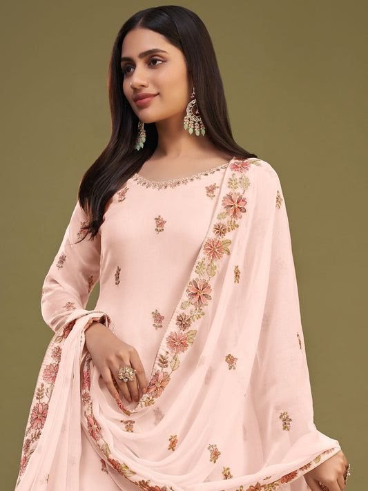 Peach Georgette Punjabi Sharara Suit