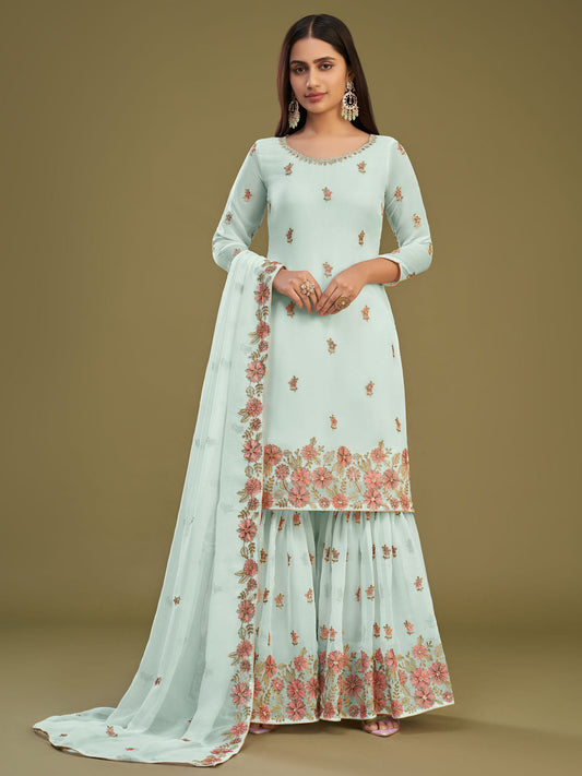 Powder Blue Georgette Sharara Set