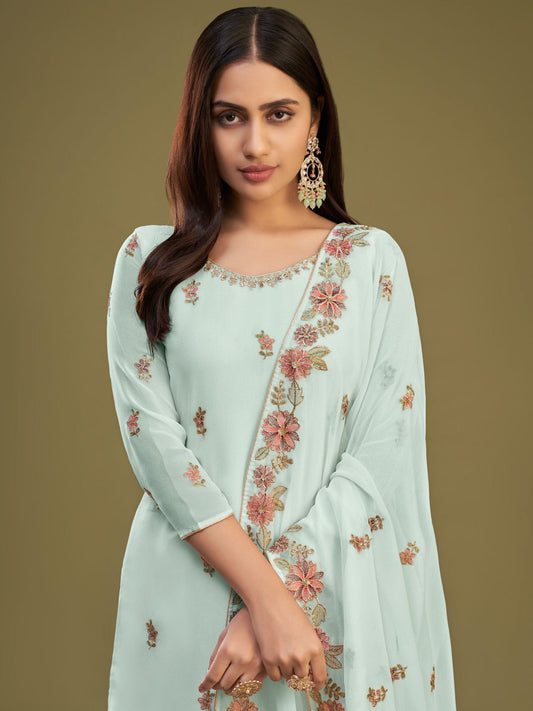 Powder Blue Georgette Sharara Set