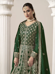 Dark Green Embroidery Georgette Anarkali Suit