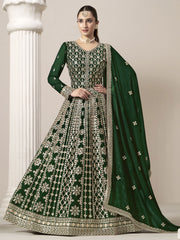 Dark Green Embroidery Georgette Anarkali Suit