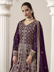 Purple Embroidery Georgette Anarkali Suit