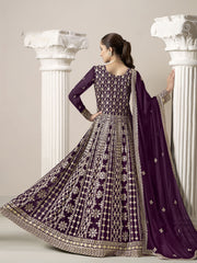 Purple Embroidery Georgette Anarkali Suit