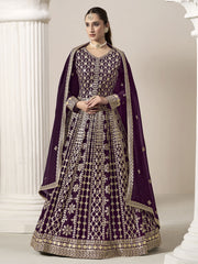 Purple Embroidery Georgette Anarkali Suit