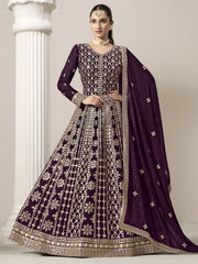 Purple Embroidery Georgette Anarkali Suit