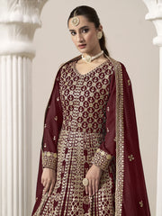 Red Embroidery Georgette Anarkali Suit