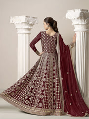 Red Embroidery Georgette Anarkali Suit