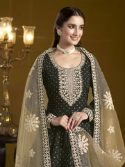 Black Chanderi Butti Embroidered Festive Anarkali Suit