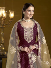 Wine Chanderi Butti Embroidered Festive Anarkali Suit