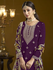 Chinon Fabric Purple Color Function Wear Trendy Sharara Suit