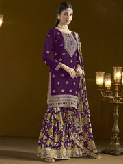 Chinon Fabric Purple Color Function Wear Trendy Sharara Suit