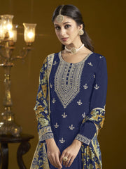 Creative Function Wear Chinon Fabric Sharara Suit In Blue Color