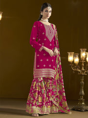 Tempting Chinon Fabric Rani Color Function Wear Sharara Suit