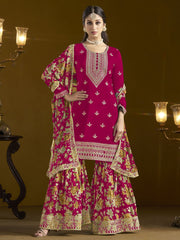 Tempting Chinon Fabric Rani Color Function Wear Sharara Suit