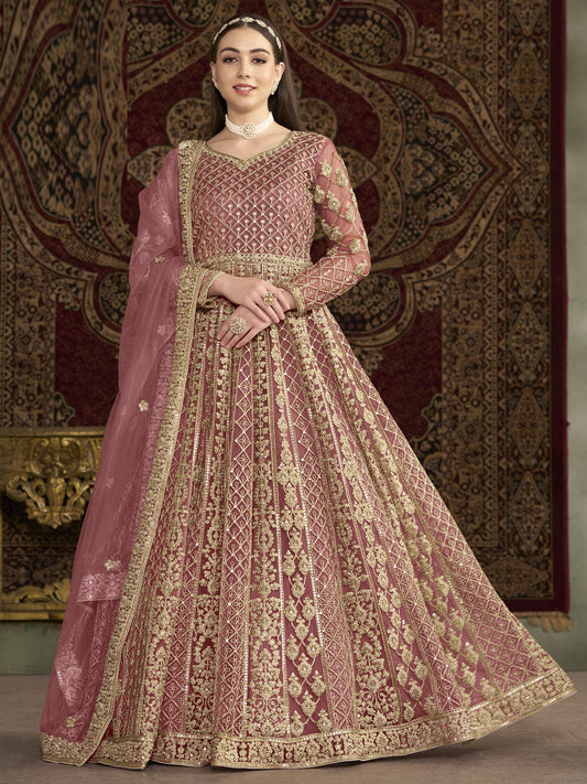 Blush Pink Traditional Embroidery Wedding Anarkali Suit